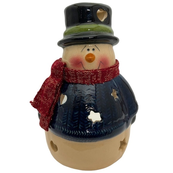Old World Snowman Candle Votive Holder Glazed Clay Pottery Pierced Cut Outs NWT - Picture 15 of 15